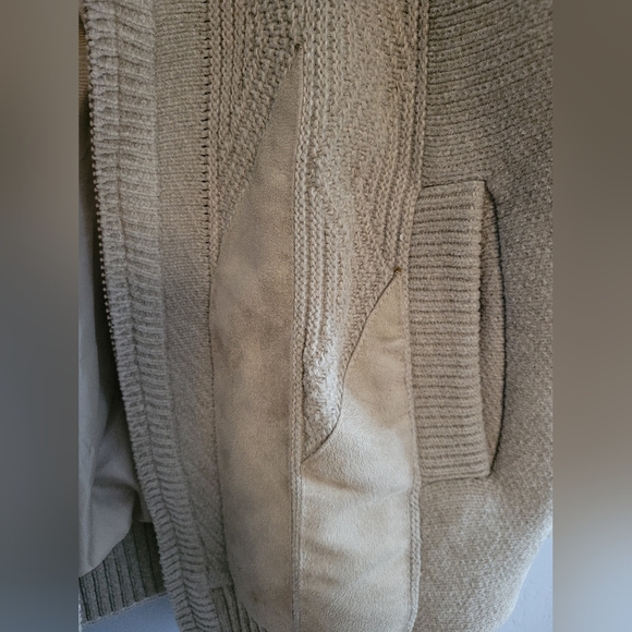 🌸🪞EUC Men's VINTAGE Cable Knit & Suede Sweater Jacket - Picture 4 of 5